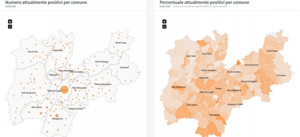 Covid in Trentino, il 6% della popolazione di Capriana è attualmente positivo, l'1,9% a Primiero San Martino di Castrozza